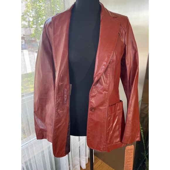 Vintage 70s leather jacket, rust brown, new with original tag, Opera, size 2 - Picture 8 of 10
